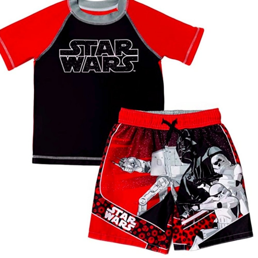 NWt 4 star wars boy rash guard swim suit trunks july drones darth vader vacation